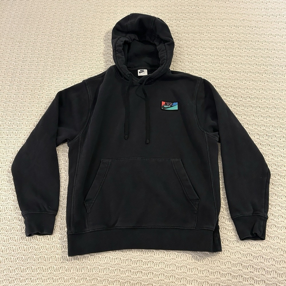 Nike Men's Small Black Club Fleece Hoodie Graphic Patch Sweatshirt FB8439-010